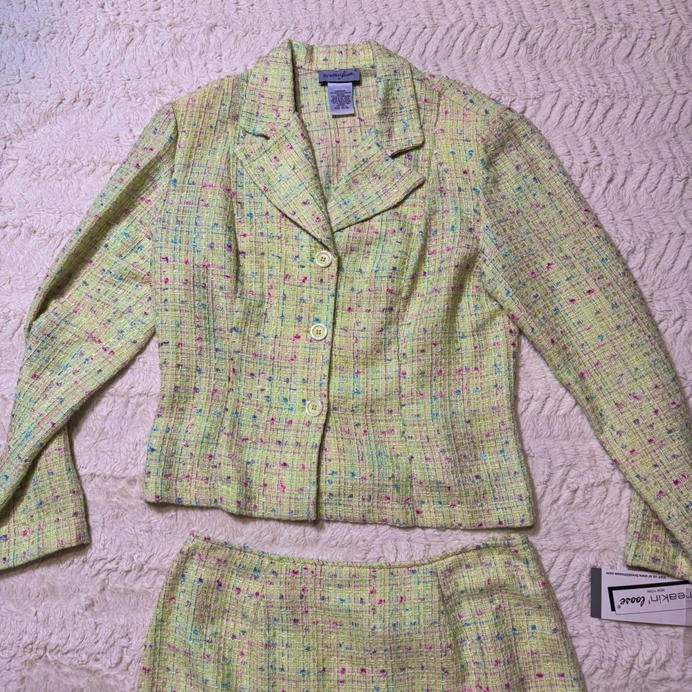 Vintage Breakin’ Loose Tweed 2-Piece Skirt Suit 15/16Yellow Pastel NWT Deadstock - Picture 3 of 12